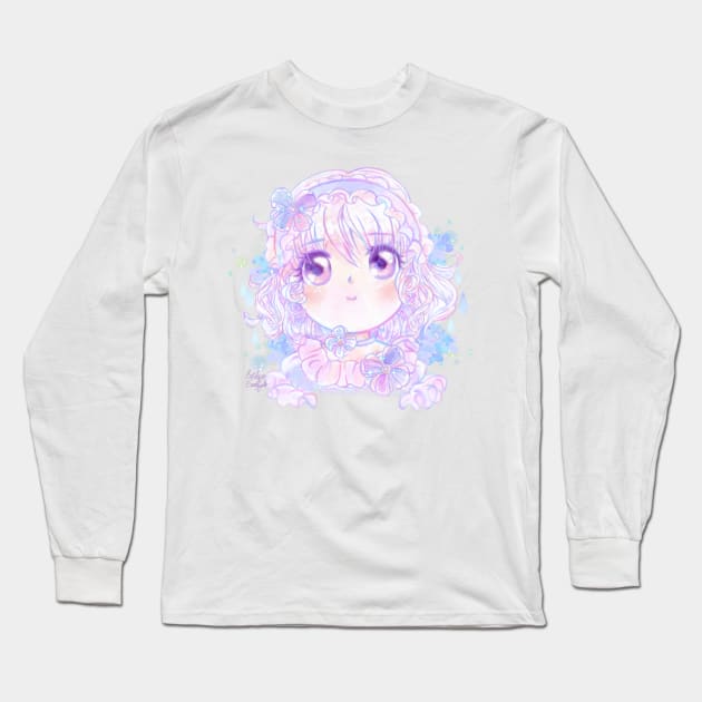 Hydrangea Girl - Cute Kawaii Anime Original Character Watercolor Art Long Sleeve T-Shirt by BonBonBunny